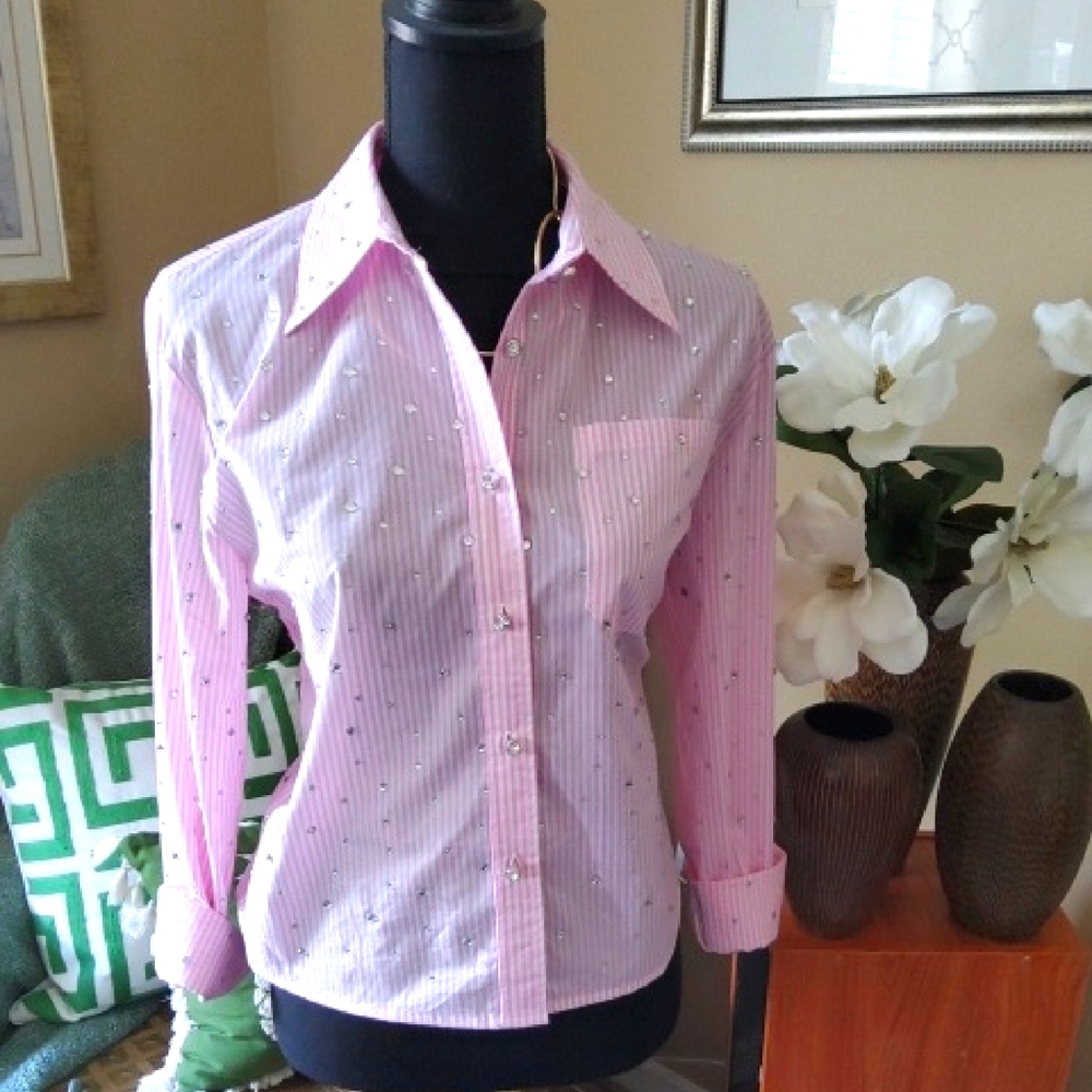 Kiwi Pink Striped Shirt with Embellishments